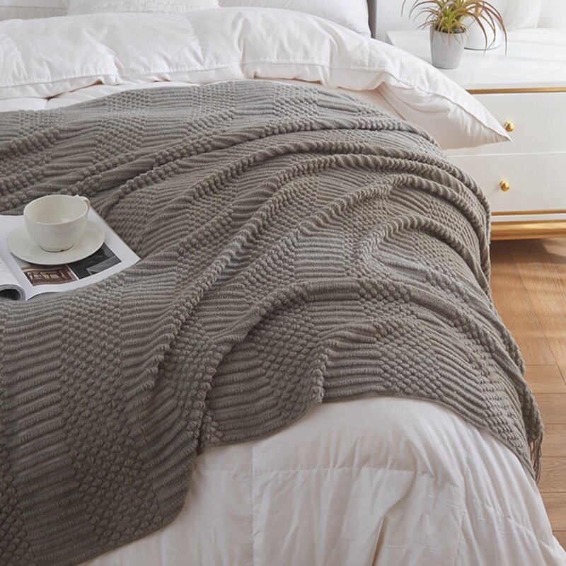 Coperta lavorata a maglia per divano, letto e divano coperta Super morbida con nappe Cosy Home Decor