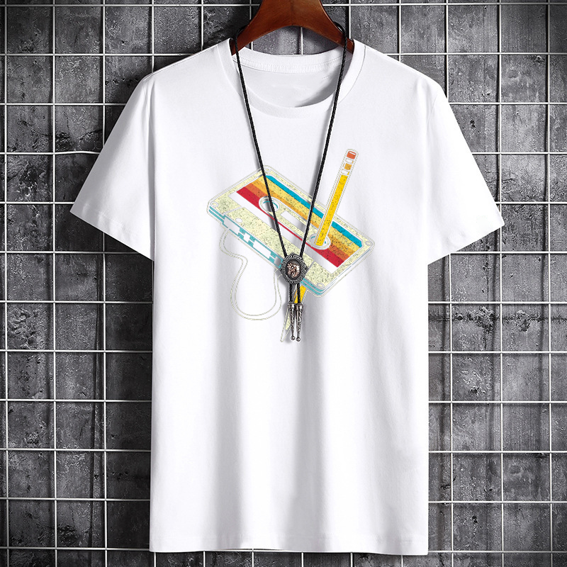 2024 Summer Men's Pure Cotton T-shirt Loose and Comfortable Sweat-absorbing Short sleeved Top Creative Print Cool Men's T-shirt