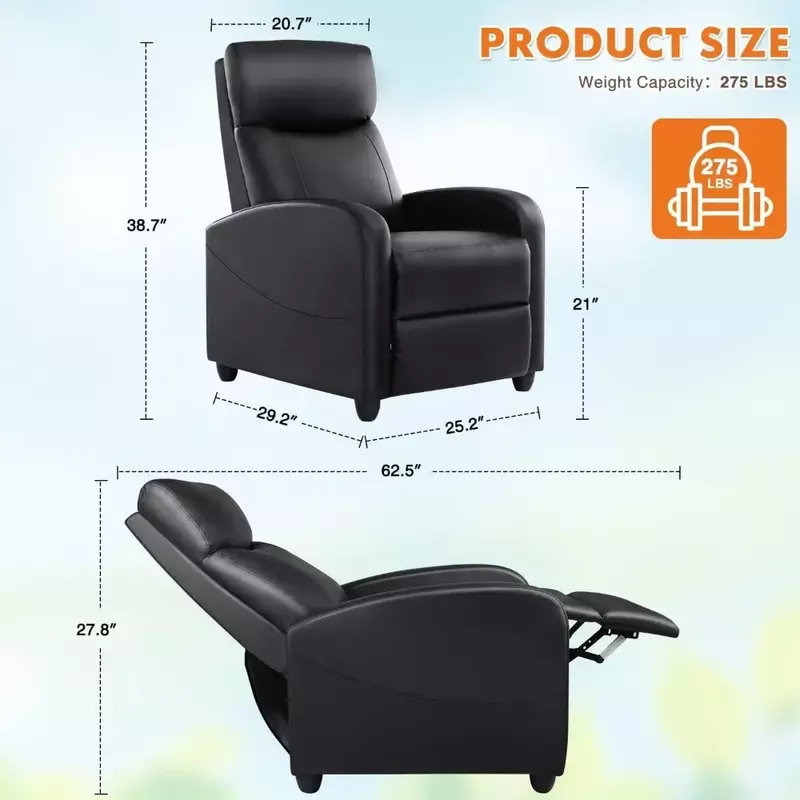 Living Room Chair Fabric Massage Recliner Chair Winback Chairs Adjustable Modern Reclining Chair with Padded Seat Backrest