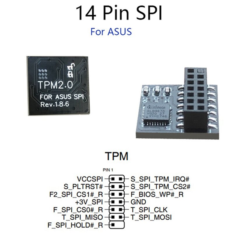 TPM 2.0 modul keamanan enkripsi kartu jarak jauh 14 Pin SPI TPM2.0 modul keamanan untuk Motherboard ASUS