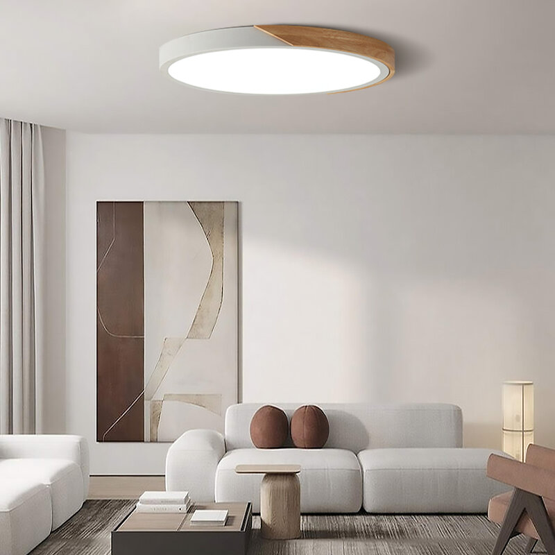 Ultra fino LED luz de teto com controle remoto, lâmpada de madeira, luminária, superfície montada, sala de estar, Home Decor, varanda, moderno