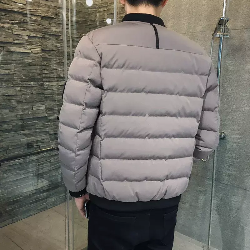 Abrigo de algodón de invierno para hombre, chaqueta informal de Color sólido con cuello levantado, bolsillo, cálida, tela arrugada