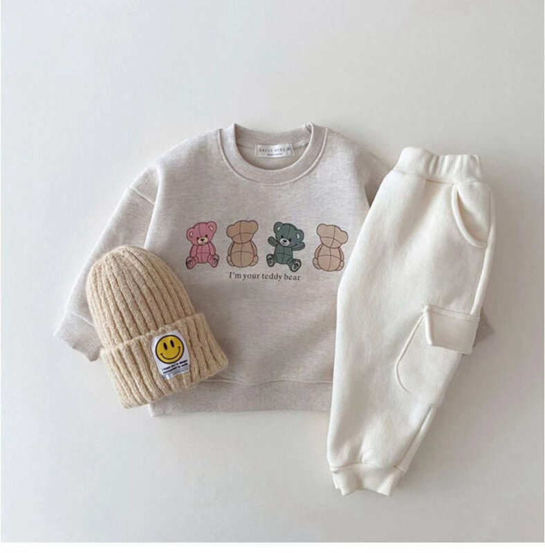 2023 New Baby Hoodies Cute Bear Print Infant Boys Cartoon Tops Autumn Kids Long Sleeve Sweatshirt Cotton Girls Clothes