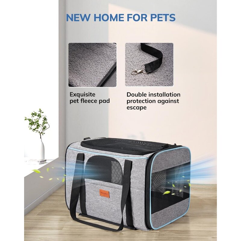 Portador de gato gris con ruedas, bolsa de viaje plegable extraíble para mascotas
