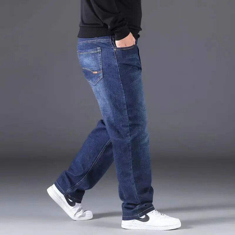 Celana Kursi Terbuka Tak Terlihat Jeans Tebal Berlapis Bulu Musim Gugur dan Musim Dingin Pria Lurus Longgar Ukuran Besar Tipe Terbuka Penuh Luar Ruangan