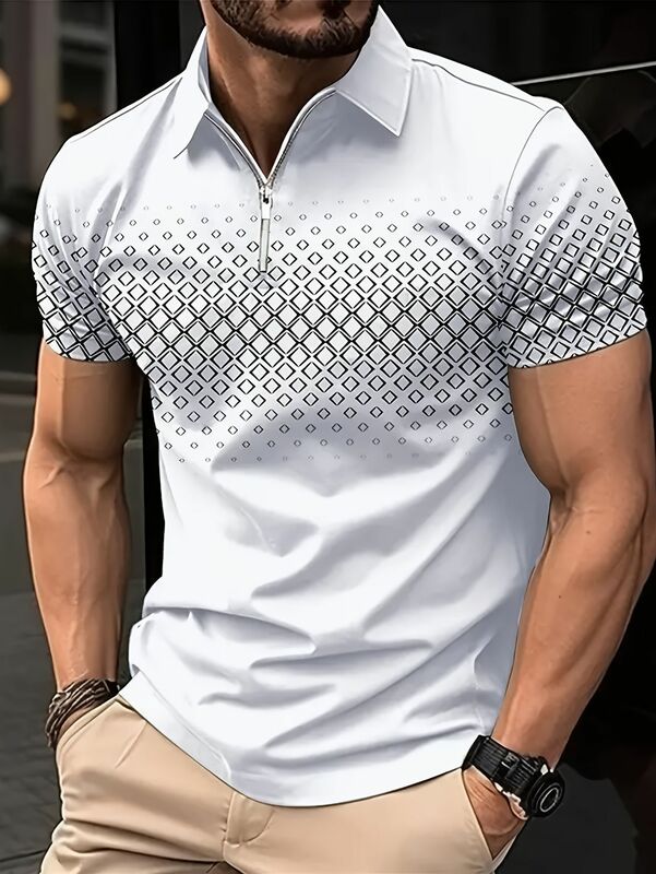 Maglietta da golf moda 3D t-shirt con cerniera POLO casual manica corta estate street abbigliamento abbigliamento uomo misurazione europea
