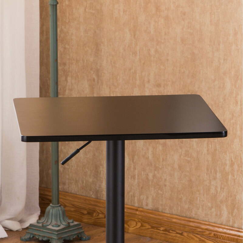 Square Wood and Metal Bar Table Adjustable Height Bistro Kitchen Pub Table in Black