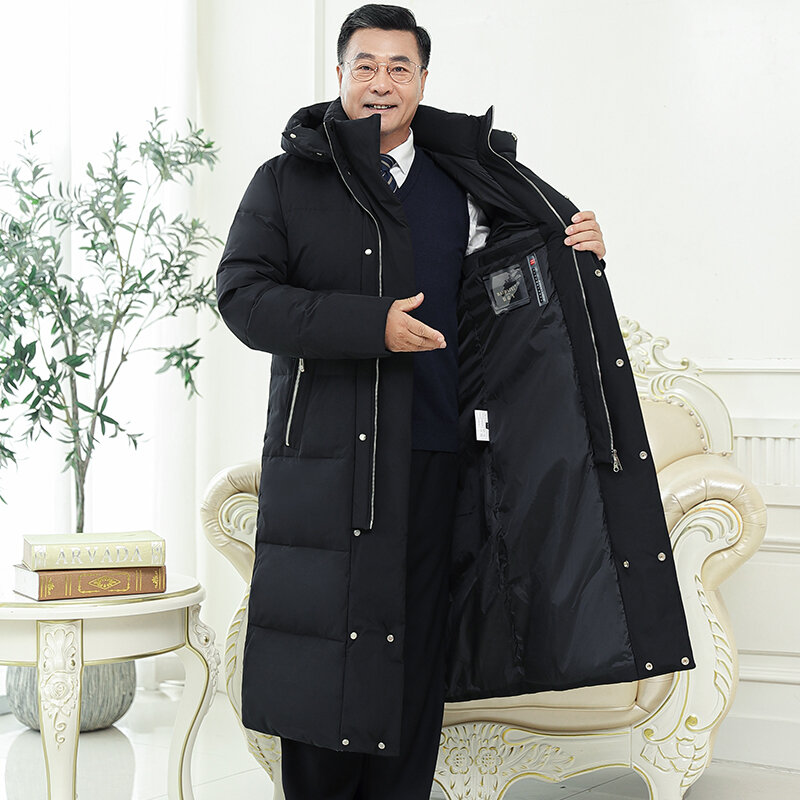Inverno para baixo jaqueta-30 2023 nova qualidade superior 90% pato branco para baixo homem casaco de inverno x-long sobre o joelho grosso quente jaqueta