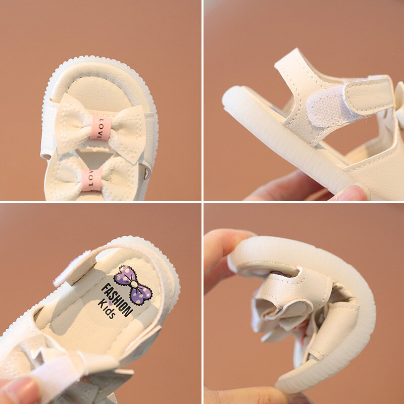 Sepatu bayi 1 tahun, sandal bayi gaya Korea musim panas Kawaii Bowtie gadis balita sol lembut antiselip sepatu pertama berjalan