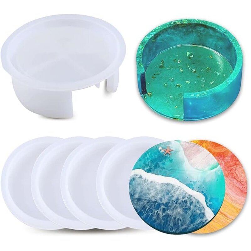DIY Crystal Epoxy Resin Mold Square Coaster With Coaster Storage Box Silicone Mirror Mold  For Resin