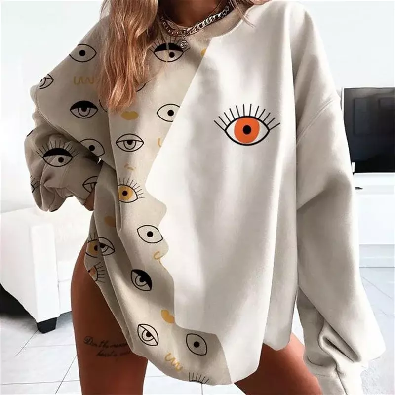 Pulls College Blast Inative, Eye Face Kd'appareils, Impressionnisme, PVD, Col rond, Manches longues, Grande taille, Printemps, Automne