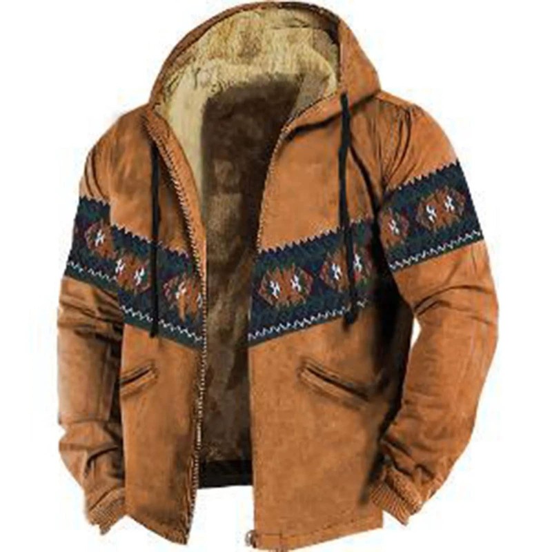 Camisola com zíper estampado de cor masculina, moletom manga comprida, jaqueta casual com capuz, roupa de inverno, streetwear