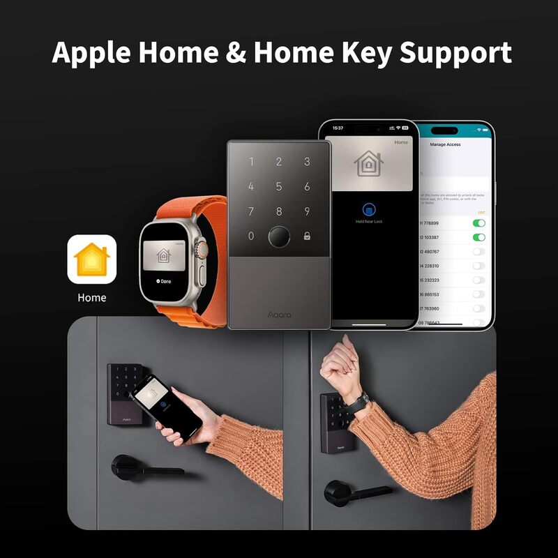 Aqara kunci pintar U100, kunci pintu masuk tanpa kunci sidik jari dengan kunci rumah Apple, Keypad layar sentuh,