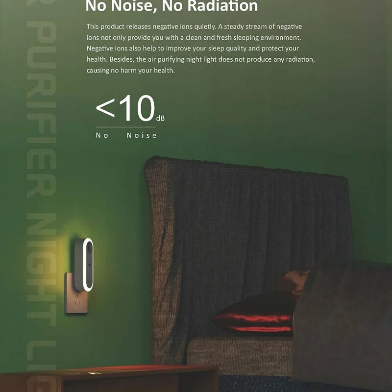 Ночсветильник для очистки воздуха, светодиодный умный датчик, домашняя лампа с отрицательными ионами, в дополнение к запаху дыма, помимо формальдегида
