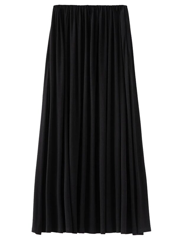 CHIC VEN-Falda larga elástica de cintura alta para mujer, prenda de vestir femenina con pliegues, lisa y holgada, para oficina, verano, 2024
