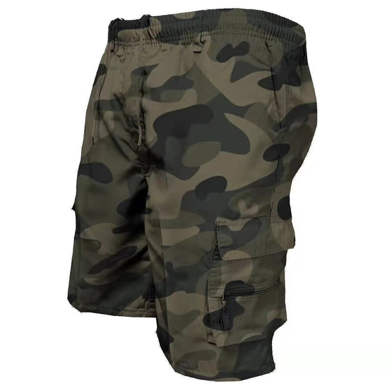 Pantalones cortos tácticos para hombre, Shorts Cargo informales, holgados, con múltiples bolsillos, cintura elástica, trabajo, senderismo, Verano