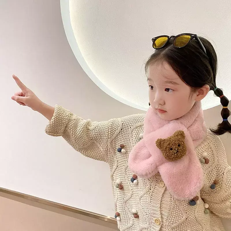 Koreański styl Kawaii szaliki urocza lalka kreskówkowa niedźwiedź szale dla malucha dziewczynka szalik jesienno-zimowy ciepły akcesoria dla dzieci