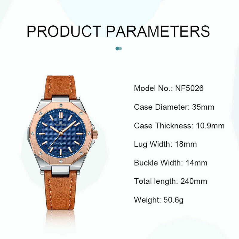 Naviforce moda design minimalista relógio esportivo para mulheres casuais senhoras de quartzo relógios de pulso de couro caso polígono relógio feminino
