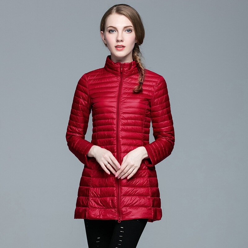 Новинка 2022, женское весеннее пуховое теплое пальто, Ультралегкая куртка на утином пуху, длинные тонкие однотонные куртки