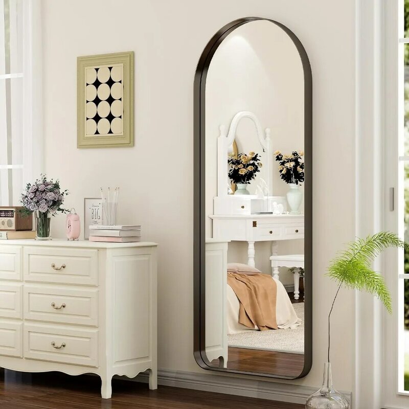 Изогнутое полноразмерное зеркало 21 х64 дюйма-глубокая рама из алюминиевого сплава-черное настенное зеркало для ванной, гостиной, спальни