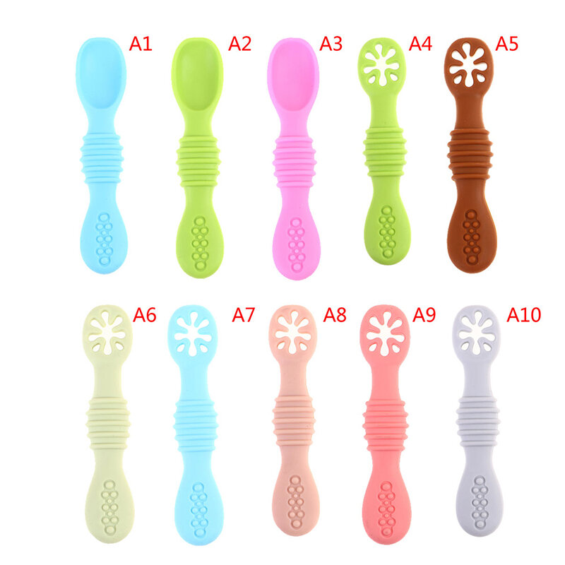 New Baby Spoon Silicone Teether Toys Learning Feeding Scoop Training Utensils Newborn Tableware Infant Learning Spoons Teether