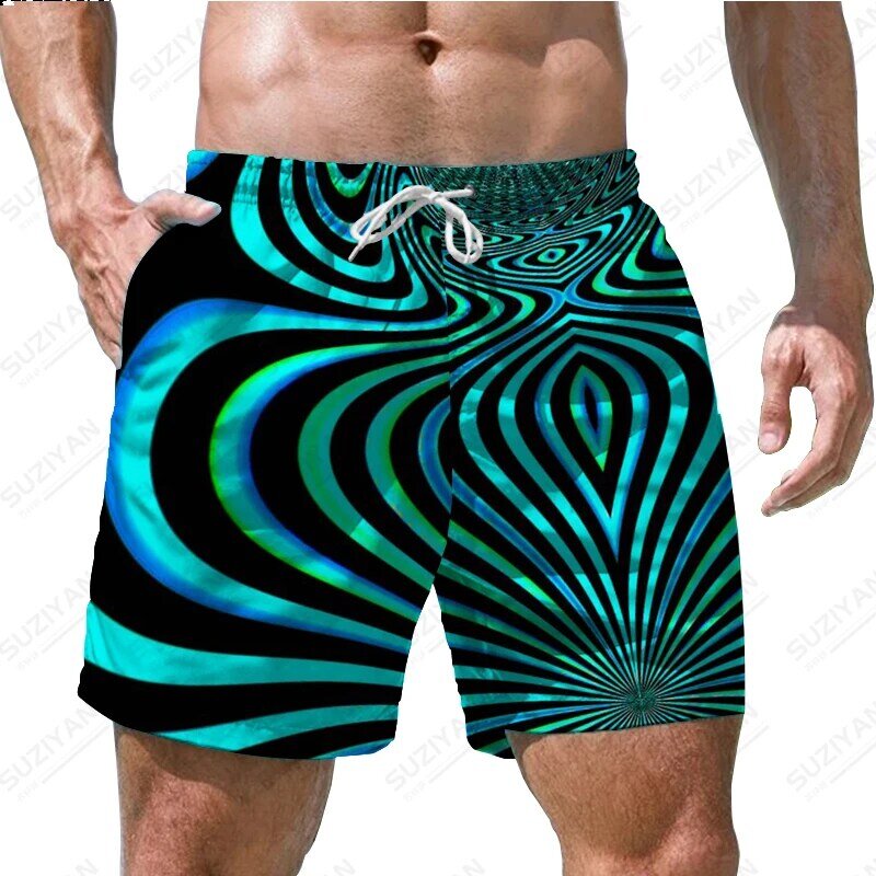 Men's Summer 2023 New Shorts Beach Pants Loose, Comfortable and Breathable 3D Printed Hawaiian Visual VortexFurnishing Oversized