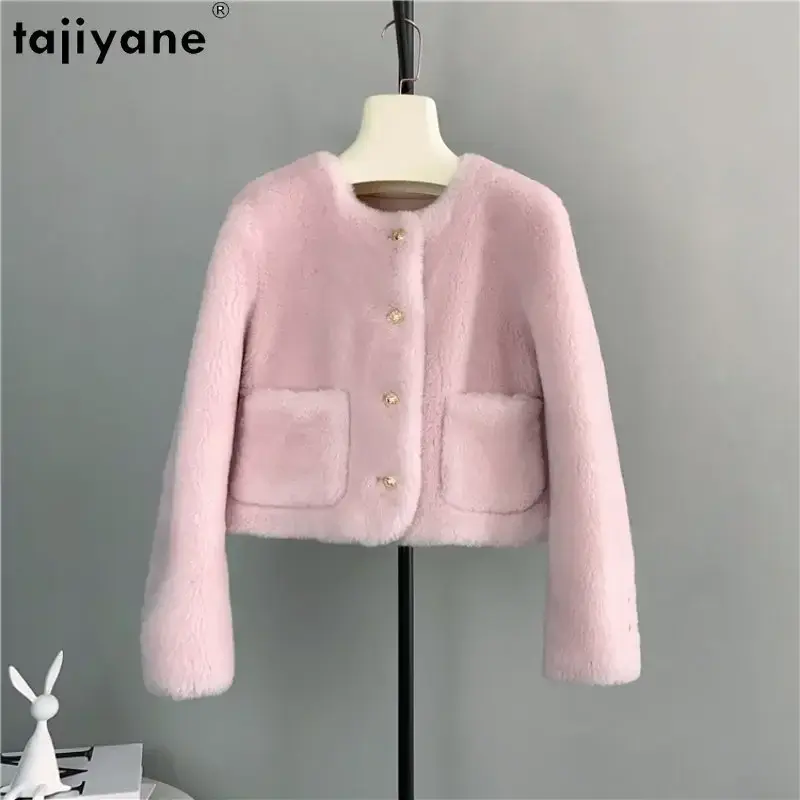 Tajiyane-우아한 100% 울 모피 코트 및 재킷 여성용, 퓨어 컬러, 양털 깎기, 한국 패션