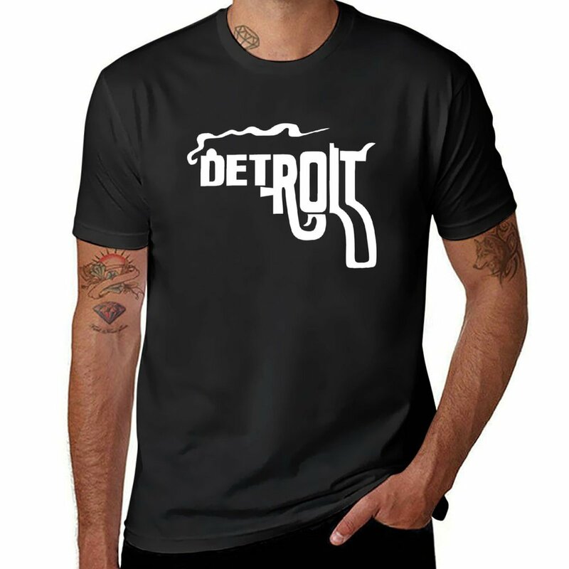 Camiseta de pistola de Detroit para hombres, camisas de algodón de gran tamaño para fanáticos de los deportes, pesas gruesas