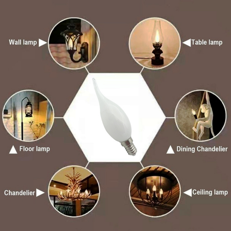 Ampoule à Filament de bougie LED rétro, ampoule givrée C35 E27 E14, lampe à vis Edison Dimmable, lustre blanc chaud, 7W, 6 pièces