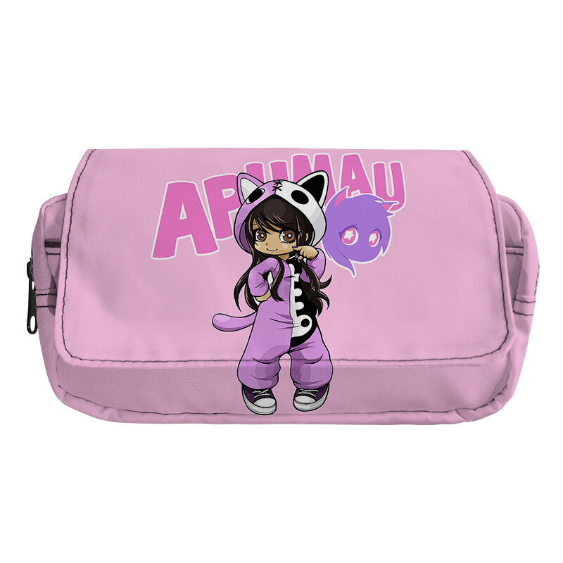 Game Aphmau Print Pencil Case Boys Girls School Stationery Pouch Supplies Double Layer Travel Makeup Box Cartoon Kids Pencil Bag
