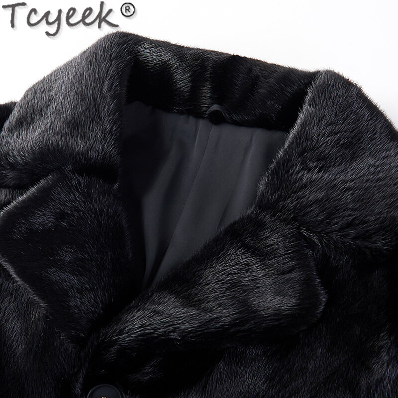 Tcyeek-jaqueta de pele real masculina, casaco quente, pele de vison natural, comprimento médio, moda casual, vison inteiro, inverno