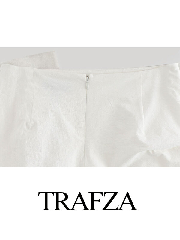 TRAFZA-saia curta de zíper traseiro feminino cintura alta, elegante laço assimétrico chique, decoração com renda, minissaia Y2K, monocromática, verão