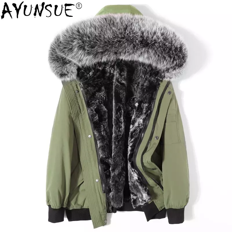 AYUNSUE Winter Men's Fur Coat Mens Parkas Fox Fur Collar Rex Rabbit Liner Detachable Coat Warm Male Real Fur Jacket Chaquetas Lq
