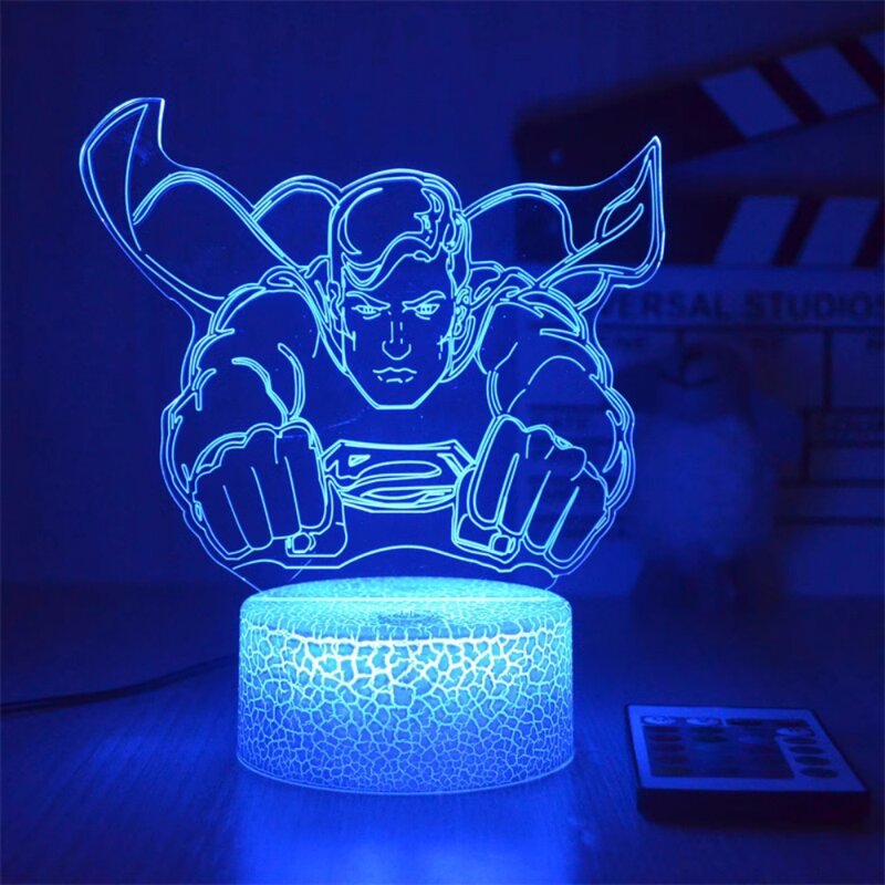 Anime 3D lampu malam Super pria dekorasi ruangan lampu LED dekorasi kamar tidur anak laki-laki Iron-Man super-pahlawan hadiah Natal anak-anak
