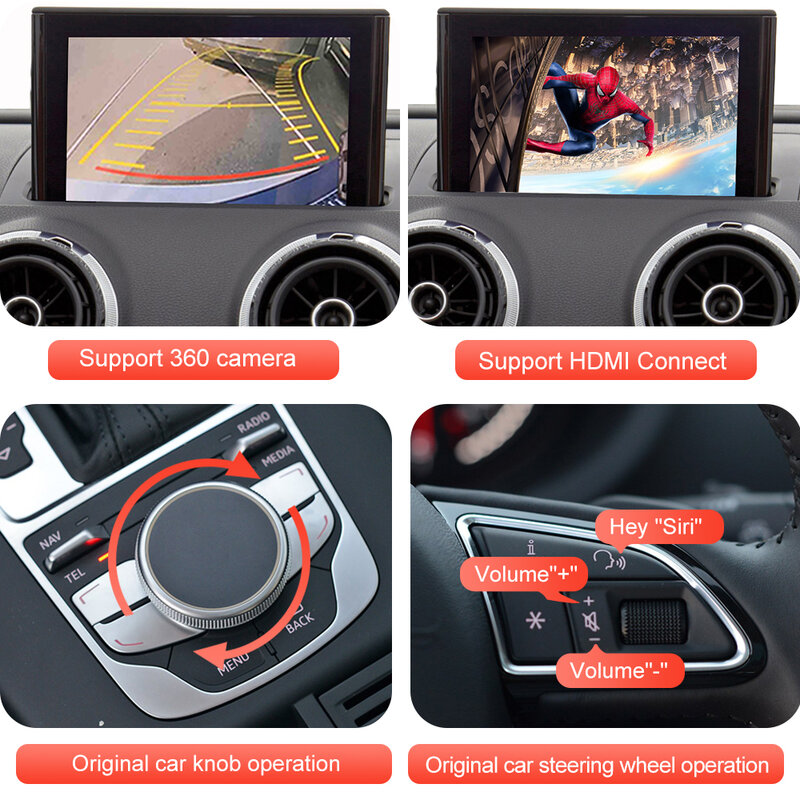 Không Dây Apple CarPlay Android Tự Động Bộ Giải Mã Cho Audi A3 2013-2018, với MirrorLink AirPlay Xe Chơi USB HDMI Phía Sau BT