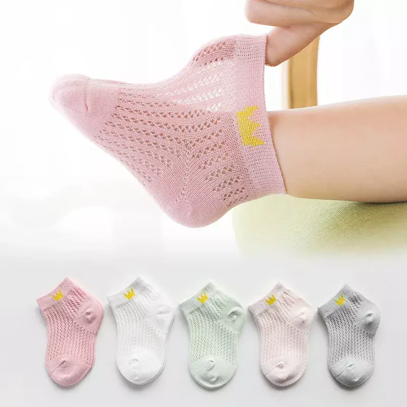 Meias curtas do algodão para o bebê menino e a menina, meias finas da malha, coloridas, para o verão, wm043, 5 pairs