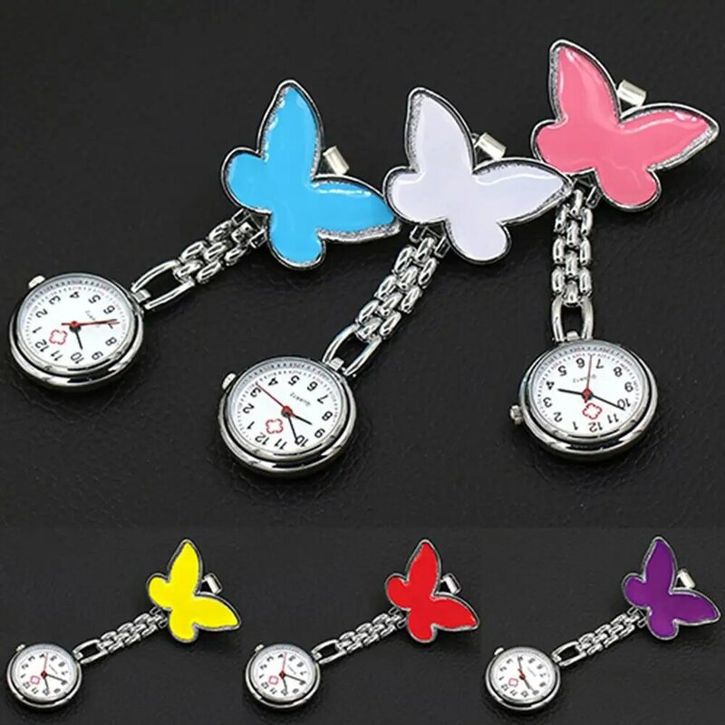Reloj de bolsillo para enfermera, elegante, brillante, con Clip en forma de mariposa, Pin médico, colgante