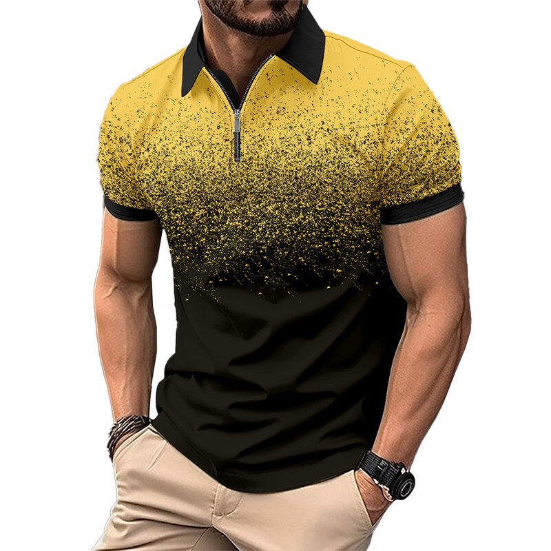 Male Casual Top Men T Shirt Summer Turn-Down Collar Casual French Style Lapel Neck Regular Short Sleeve Comfort