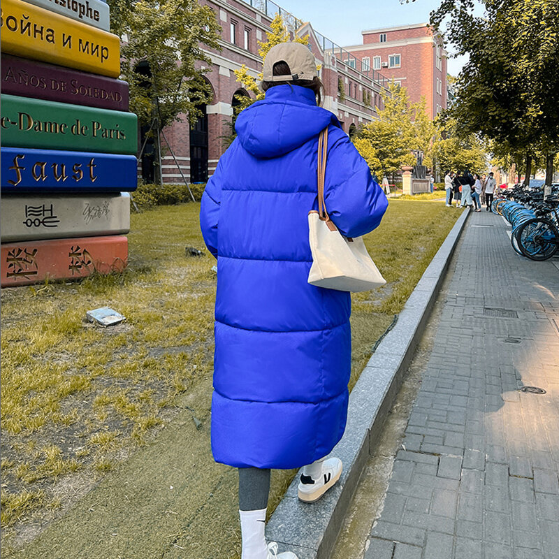 Chaqueta de plumón de algodón con capucha para mujer, parka gruesa y cálida a prueba de viento y lluvia, abrigo largo de nieve, moda coreana, invierno, 2024