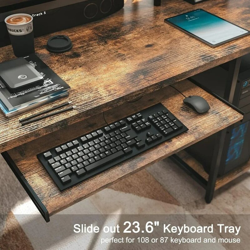 Компьютерный стол IRONCK 63 дюйма, настольный компьютер для дома и офиса с подставкой для клавиатуры и монитора, Современная полка для хранения, подставка для ЦП