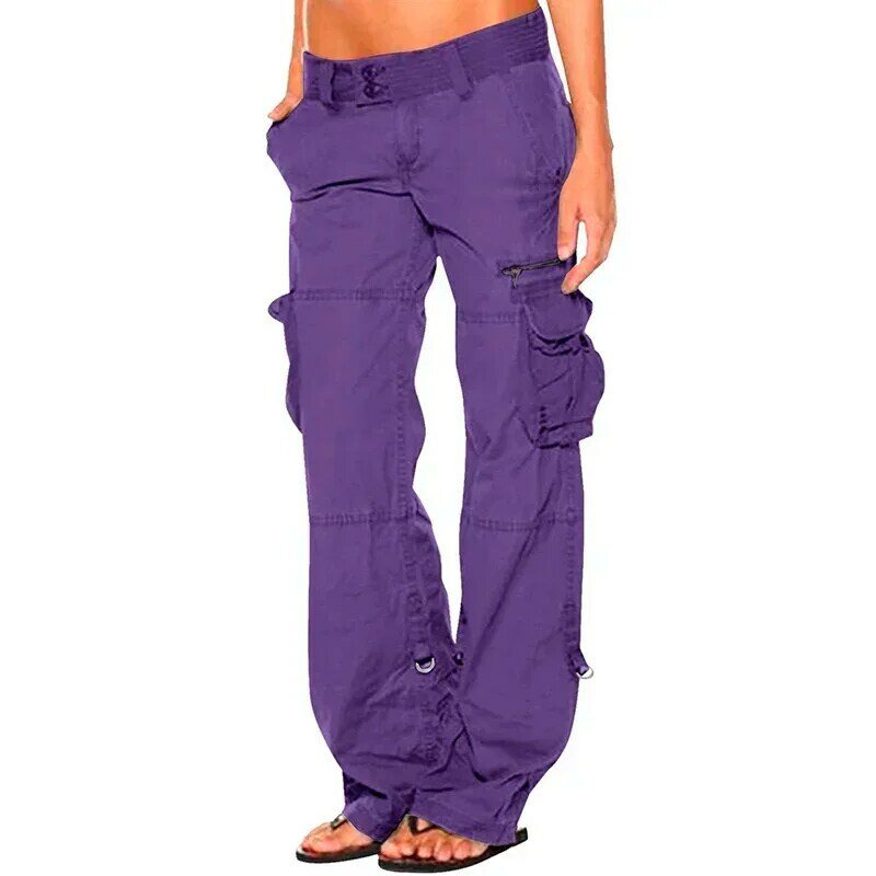 wiosenne i jesienne spodnie damskie Retro eleganckie Cargo z kieszeniami kieszeń praca prostota rozrywka spodnie w regularnym stylu