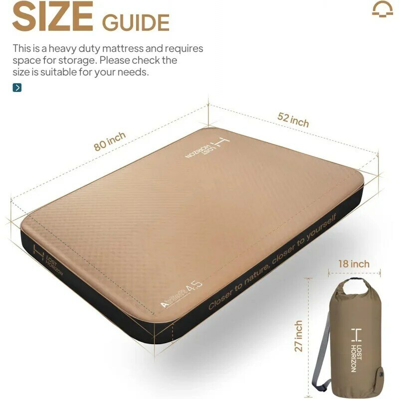 LOSTHORIZON bantalan tidur 4.5 "tebal, pemompa udara sendiri dengan busa padat, kasur berkemah dengan kantong pompa, tempat tidur gulung portabel, Infla