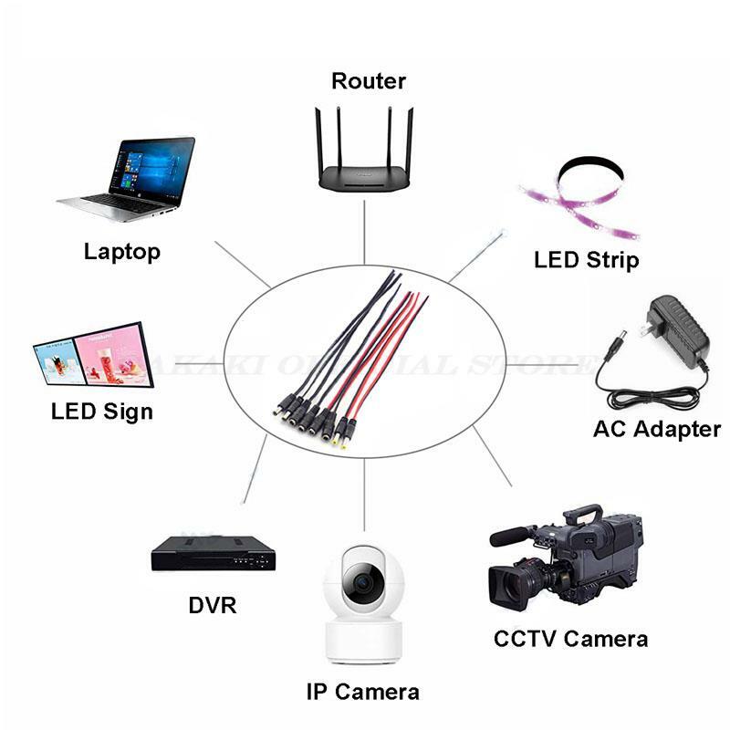 Connettore maschio femmina cavo 5.5*2.1mm alimentatore cc adattatore Jack 12V cavo fai da te LED Strip Tape Light telecamera CCTV