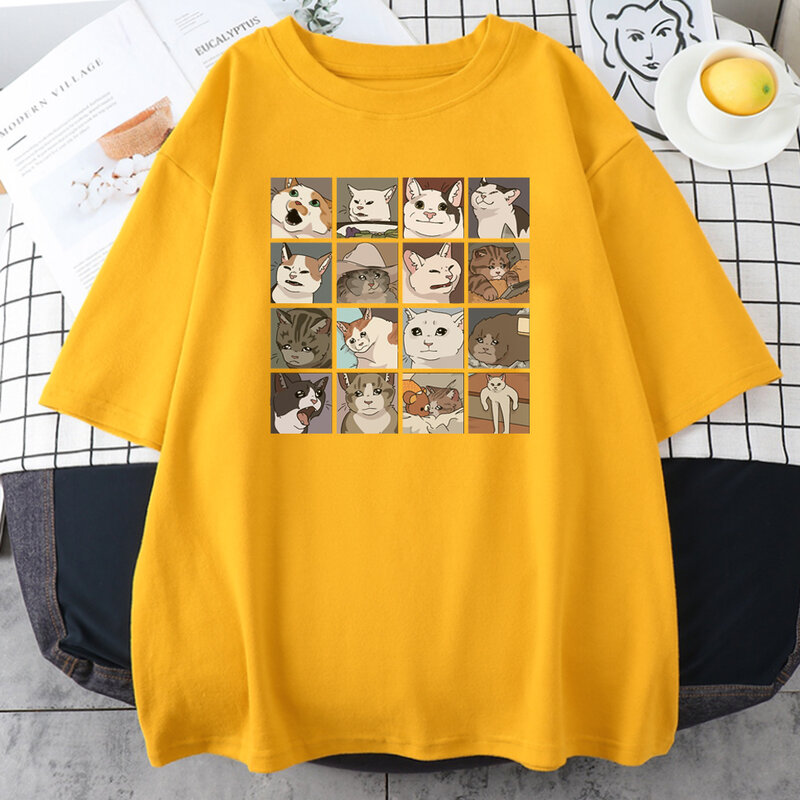 Meme Katzen Puzzle Kreativität gedruckt Männer T-Shirts Strand atmungsaktive lustige Kleidung übergroße lässige Baumwoll oberteile Herren Kurzarm