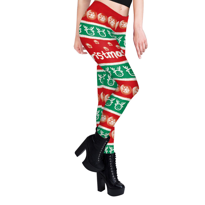 Świąteczne legginsy elastyczne spodnie świąteczne prezenty spodnie z nadrukiem damskie spodnie do fitnessu dopasowany spodnie 3D drukowane legginsy