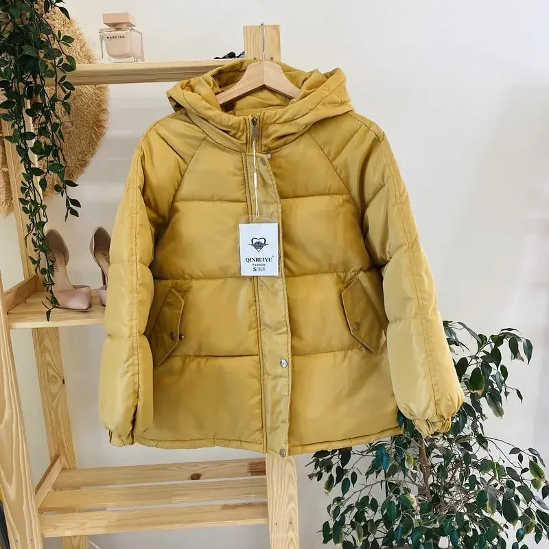 Новинка 2024, Женская парка оверсайз, теплая Толстая хлопковая куртка, свободная утепленная женская зимняя куртка с капюшоном, короткая зимняя куртка