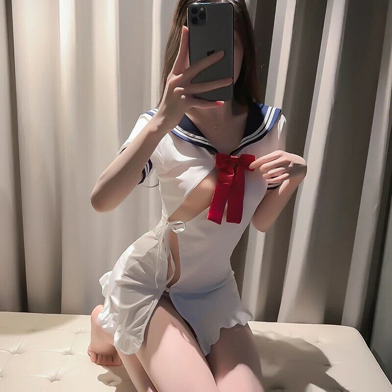 Lingerie Sexy giapponese anime donne tentazione Cosplay Bow studente marinaio uniforme Babydolls costumi erotici Stripper Outfit Sets