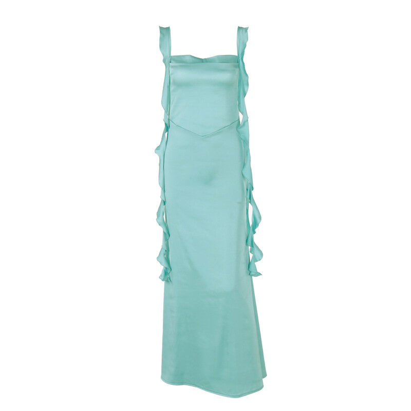 하이 퀄리티 여성 의류 2024 용수철 여름 제품, 패셔너블한 우아한 섹시 백리스 단색 리본 드레스, 도매