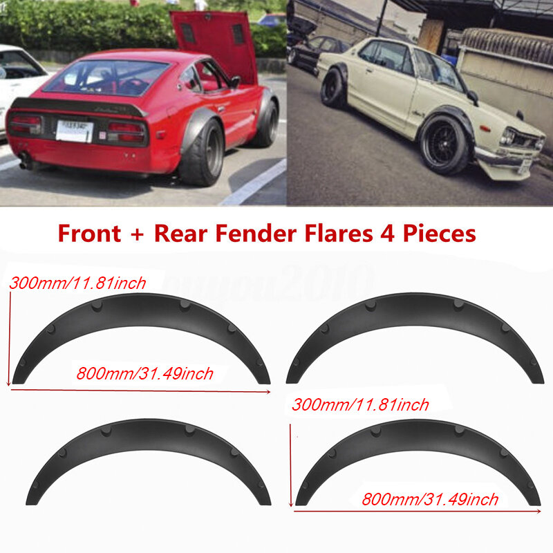 4PCS Universal Car Wheel Fender Flares Flexible Yet Durable Polyurethane Black