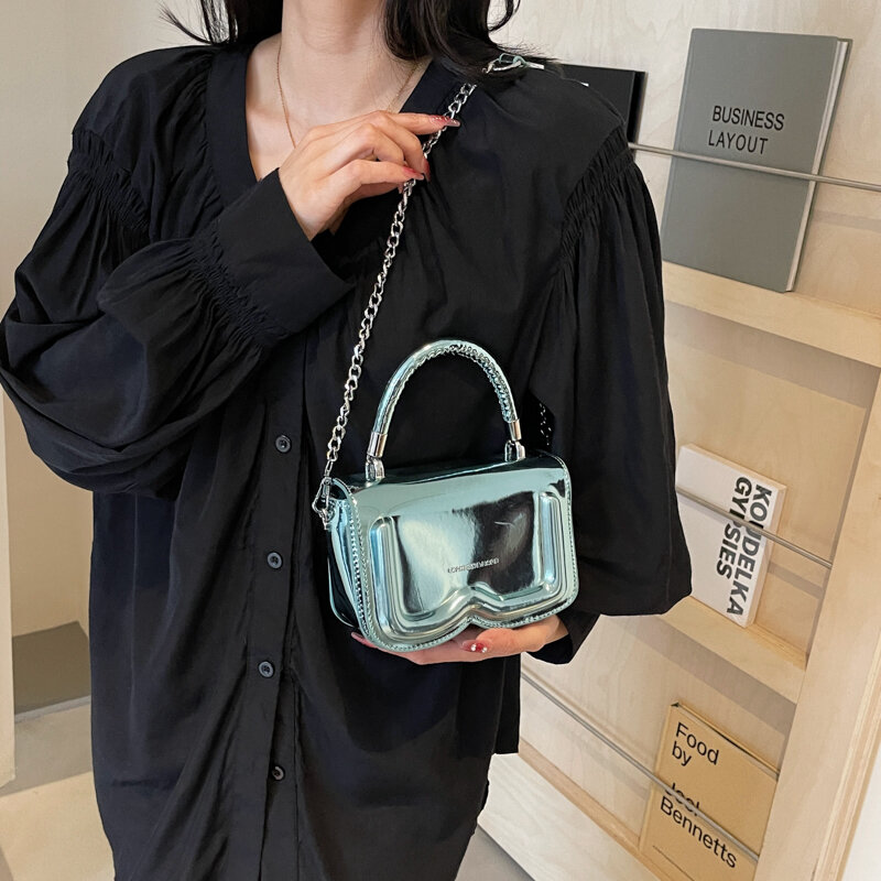 女性用ミニ合成皮革ショルダーバッグ,女性用シルバークロスオーバーバッグ,韓国のファッション,2024